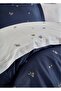Navy Blue Double Safran Embroidered Cotton Satin Bedding Set - 3
