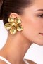 Women's Yellow Steel 5 Petal Big Flower Nail Earrings