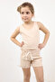 Girl's 2-Piece Set Printed U-Neck Undershirt & Elastic Waist Shorts - Garni Detailed