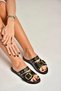 Y390450703 Black Genuine Leather Women's Slippers with Staple Detail - 2