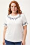 Women's Plus Size Branch Embroidery Detail White Blouse