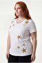 Women's Plus Size Glittery Star Printed White-Yellow Blouse - 3