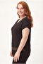 Women's Plus Size Collar and Skirt Leopard Stone Detail Black-Brown Blouse - 4