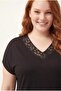 Women's Plus Size Collar and Skirt Leopard Stone Detail Black-Brown Blouse - 5