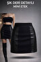 Mini Pencil Skirt with Faux Leather Details on the Sides