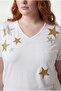 Women's Plus Size Glittery Star Printed White-Yellow Blouse - 4