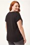 Women's Large Size Collar and Skirt Leopard Stone Detail Black Blouse - 6
