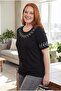 Women's Plus Size Branch Embroidery Detail Black Blouse - 8