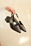 Women's Flat Shoes with Side Buckle Detail, Open Back, Pointed Toe, Casual Comfortable Heeled Shoes, Brown
