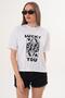 Women's Printed Detailed Crew Neck Oversize T-Shirt - 260142 - 3