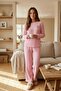 Women's Pink Heart Embroidered Home Wear Jacquard Double Set - 2