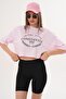 Women's Print Detailed Crew Neck Short Oversize T-Shirt - 260131 - 3