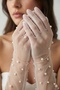 Pearl Whisper Pearl Detailed Long Tulle Opera Gloves |   Elegant Special Design with a Touch of Bow - 4