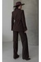 Women's Rose Detailed Sleeves Design Jacket and Trousers Set Brown - 4