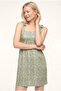 Women's Square Neck Short Sleeve Patterned Green Crinkle Dress Raquel