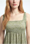Women's Square Neck Short Sleeve Patterned Khaki Crinkle Dress Raquel - 2