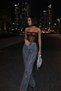 Women's Stone-Embellished Design Snow Wash Blue High-Waist Trend Palazzo Jean Pants