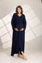 Premium Series Lace Embroidered Maternity & Postpartum Dressing Gown Nightgown Set of 2 - Navy Blue - 2