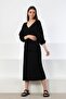Black V-Neck Slit Viscose Women's Knitwear Sweater - 2