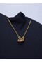 Steel Gold Pink Stone Swan Necklace - 3