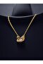 Steel Gold Pink Stone Swan Necklace - 2