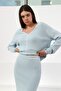 Blue Midi Length Viscose Women's Knitwear Skirt with Side Slits - 3