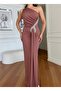 Women's Black Imported Fabric Lined Special Accessory Detail Slit Design Dress - 2