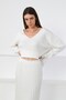 White Midi Length Pleated Viscose Women's Knitwear Skirt - 4