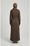 Stripe Patterned Belted Hijab Dress 2222A-01 Brown - 4