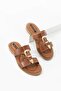 Women's Tan Buckle Double Strap Casual Slippers - Comfort Sole Velin