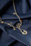 Silver Tone Heart Lock and Geometric Figure Steel Necklace