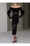 Feather Detailed Full Lycra Midi Dress - 6