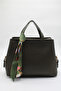 Women's Khaki Large Size Double Handle Scarf Detailed Hand, Arm and Shoulder Bag - 3