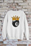 Bilardo Top 8 Printed Cotton Long Sleeved 3 Yarn Thread Unisex Sweatshirt