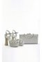 Women's Stylish Stone Embellished 11 cm Platform Heeled Evening Dress Shoes and Bag Set