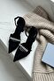 Jeremy Black Suede Pointed Toe Heeled Shoes with Stone Bow (8 cm Heel) - 7