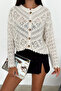 Women's Knitted Detail Buttoned Cardigan – Cream Lace - 2
