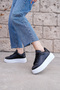 Women's Comfort Black and White Casual Sports Shoes Lace-Up High Sneaker Sole 5 cm - 3