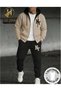 Two-Tone Hooded New York Print Full Winter Oversize Cardigan Tracksuit Set with Full Fleece Lining