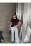 Women's Contrast Striped Blouse with Pearl Detail - 5