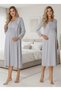 Women's Gray Special Design Lace Embroidered Long Sleeve Cotton Maternity Nightgown Set - 4