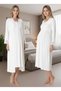 Women's Ecru Special Design Lace Embroidered Long Sleeve Cotton Maternity Nightgown Set - 2