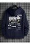 Men's Brooklyn Bridge Printed 3 Thread Hooded Hoodie Sweatshirt - 4