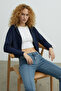 Women's Crop Cardigan Hooded 3 Thread Threaded Cotton Lined Cardigan - 2