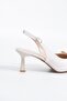 Lapes Bowknot Open Back Women's Heeled Shoes Beige Satin - 4