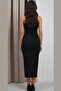 Women's Black One Shoulder Sleeveless Sandy Fabric Maxi Dress - 3