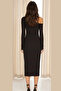 Women's Black One-Shoulder Long Sleeve Sandy Fabric Midi Dress - 2