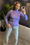 Lilac Color High-Collar Knitwear with Sleeve Detail - 3