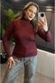 Burgundy High Neck Knitwear with Sleeve Detail - 7