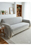 Sofa Cover 180X210 cm |   Stylish Design with Non-Slip Texture and Tassels, 100% Cotton